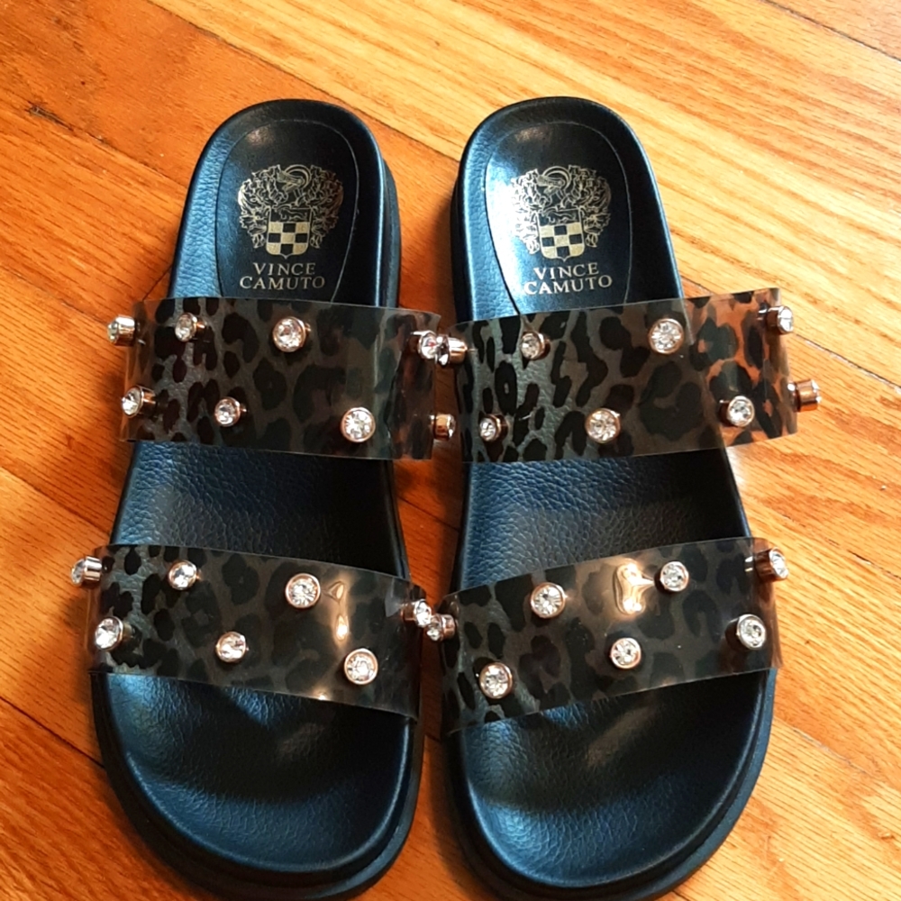 Vince Camuto Partha Leopeard Jeweled slides